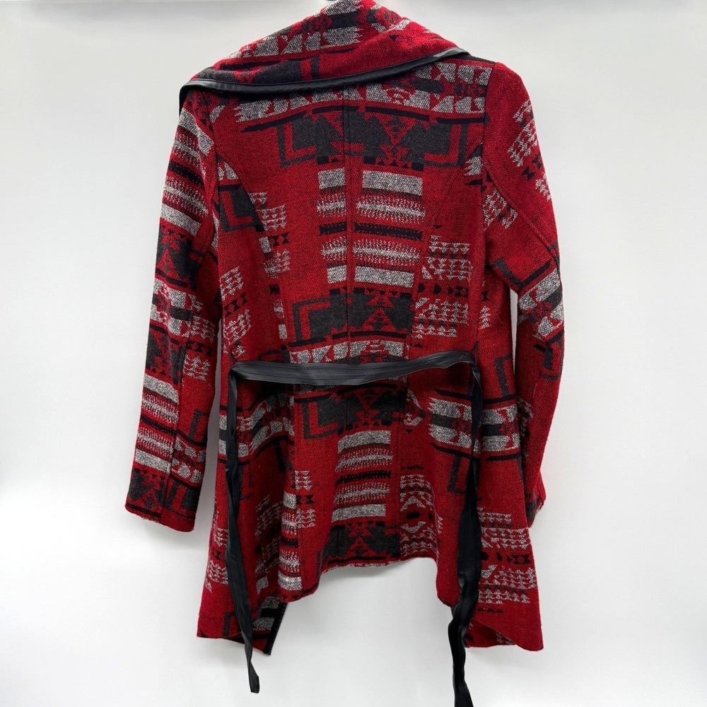 BB Dakota Southwestern Aztec Waterfall Cardigan Jacket Faux Leather Small Coat - Picture 4 of 14
